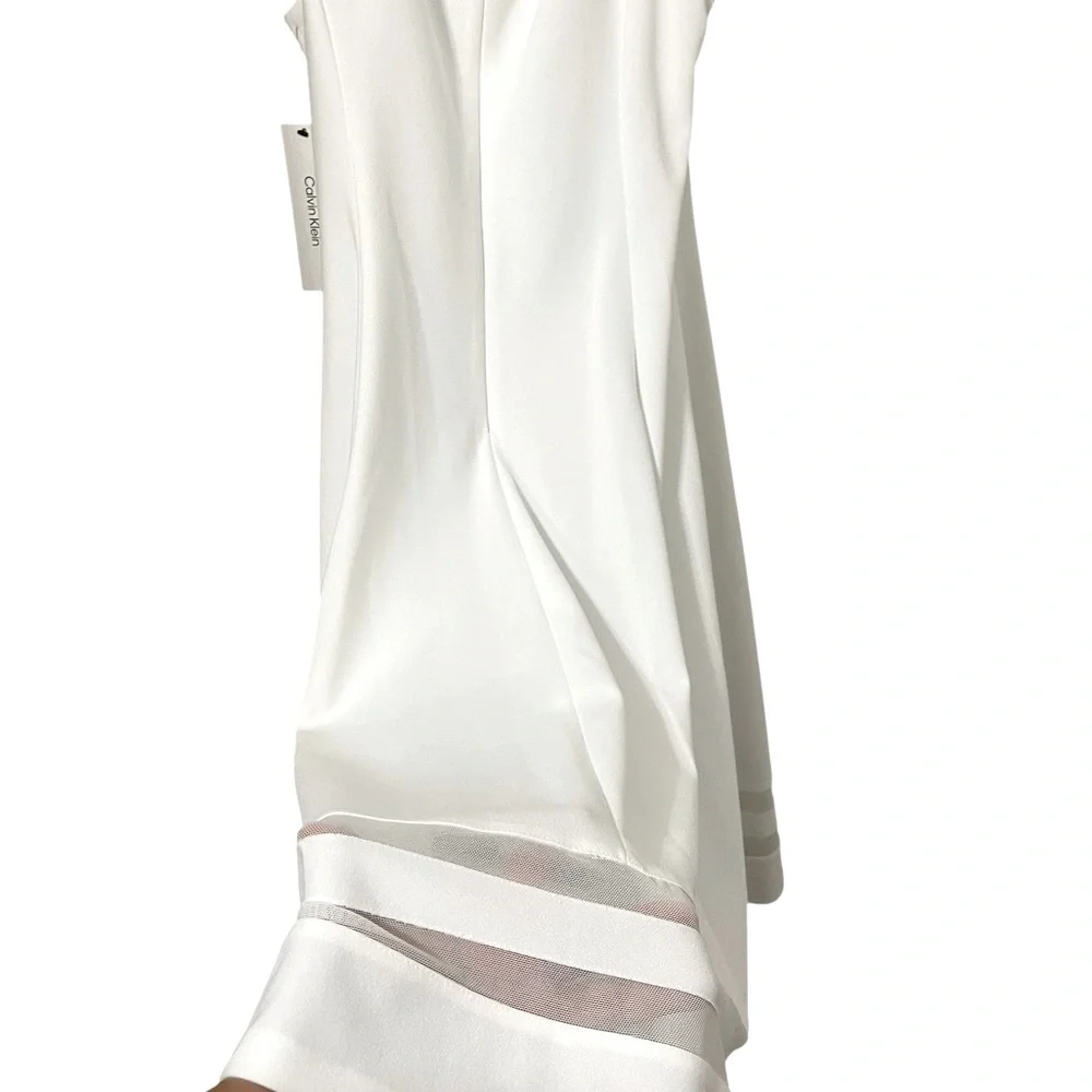 💚💙🌼NWT CALVIN KLEIN MESH INSERT DRESS. Elegant White Sleeveless Dress - Picture 9 of 9